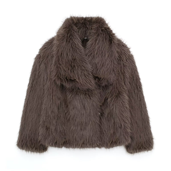 Luxury Cropped Winter Faux Fur Coat Jacket