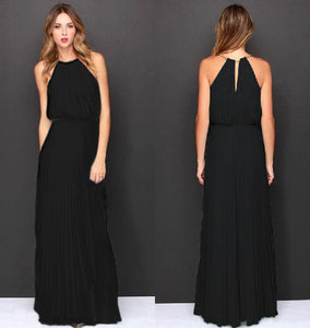 Elegant Halter Sleeveless Pleated Chiffon Maxi Dress