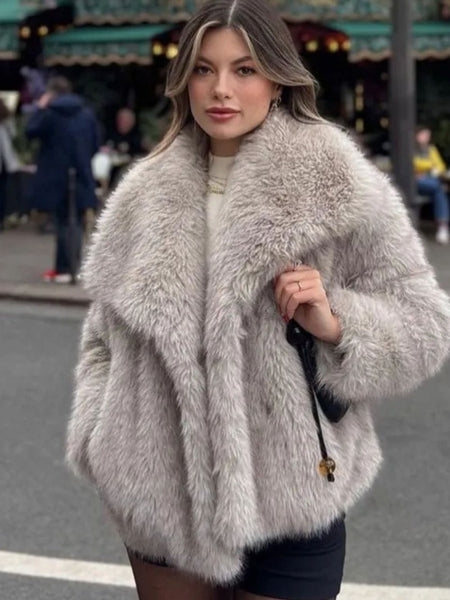 Luxury Cropped Winter Faux Fur Coat Jacket