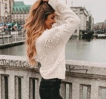 Cozy Pom Pom Heart Knit Sweater