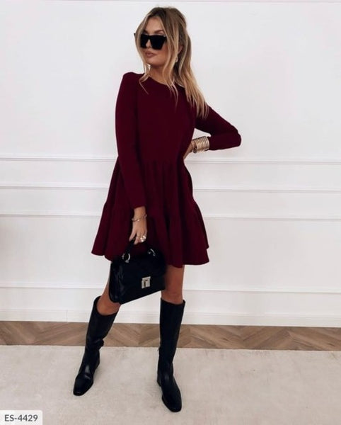 Autumn Long Sleeve Ruffle Babydoll Dress