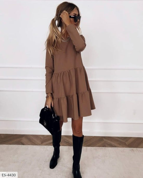 Autumn Long Sleeve Ruffle Babydoll Dress