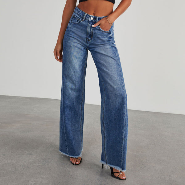 High Waist Straight Wide Leg Denim Pants