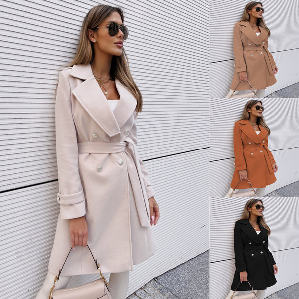 Classic Lapel Double Breasted Belted Trench Coat