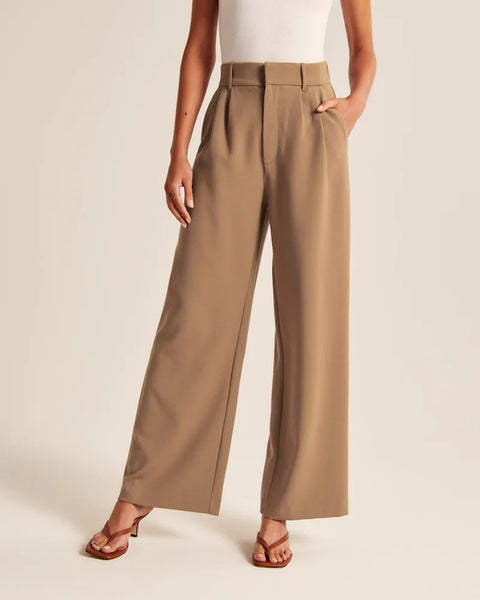 High Waist Wide Leg Straight Pants With Pockets