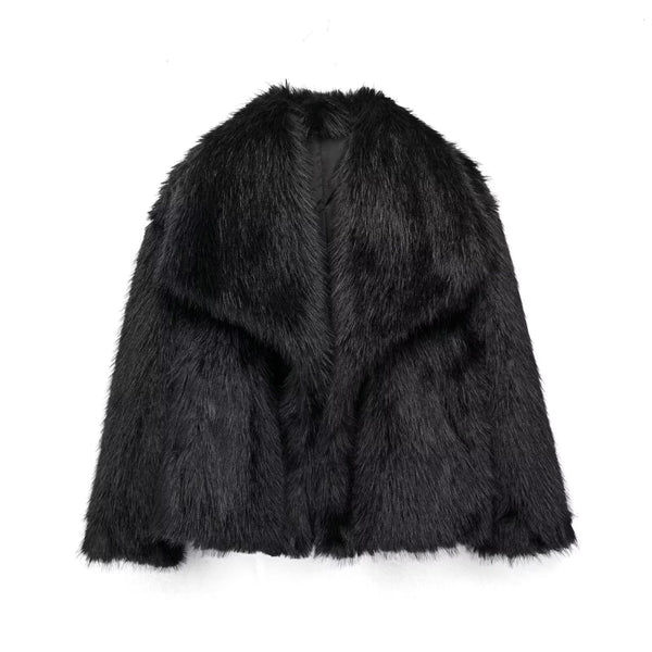 Luxury Cropped Winter Faux Fur Coat Jacket