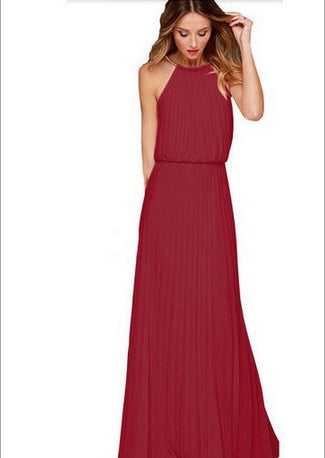 Elegant Halter Sleeveless Pleated Chiffon Maxi Dress