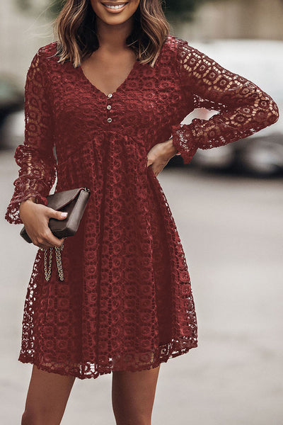 Lace Stitching Long Sleeve Dress Women