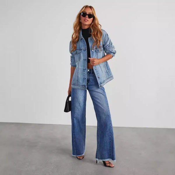 High Waist Straight Wide Leg Denim Pants