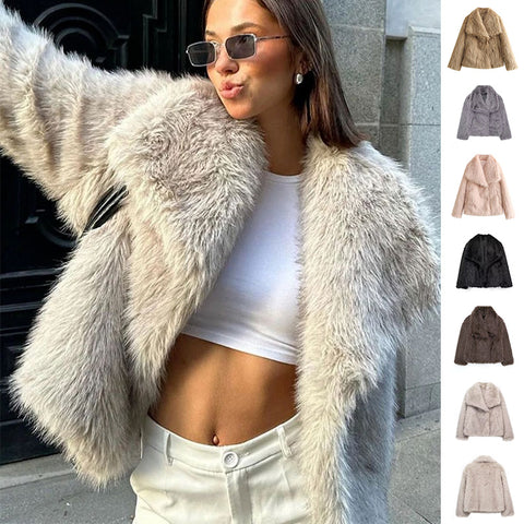 Luxury Cropped Winter Faux Fur Coat Jacket