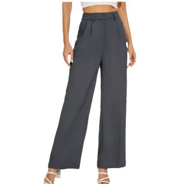 High Waist Wide Leg Straight Pants With Pockets