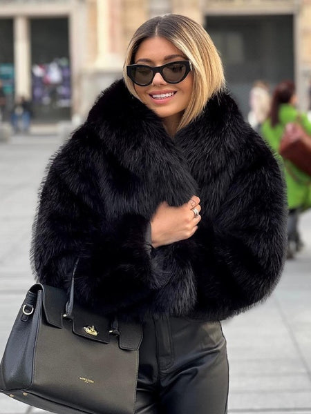 Luxury Cropped Winter Faux Fur Coat Jacket