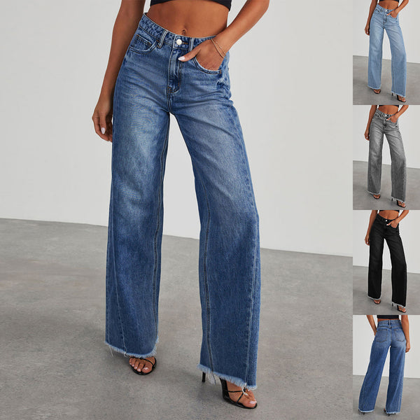 High Waist Straight Wide Leg Denim Pants