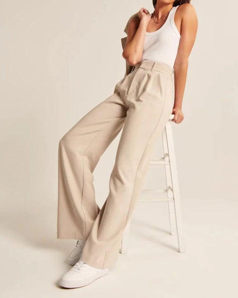 High Waist Wide Leg Straight Pants With Pockets