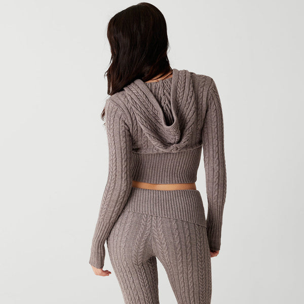 Blanche 2 Piece Cropped Full Zip Knitted Hoodie and Pants Set