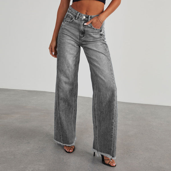 High Waist Straight Wide Leg Denim Pants