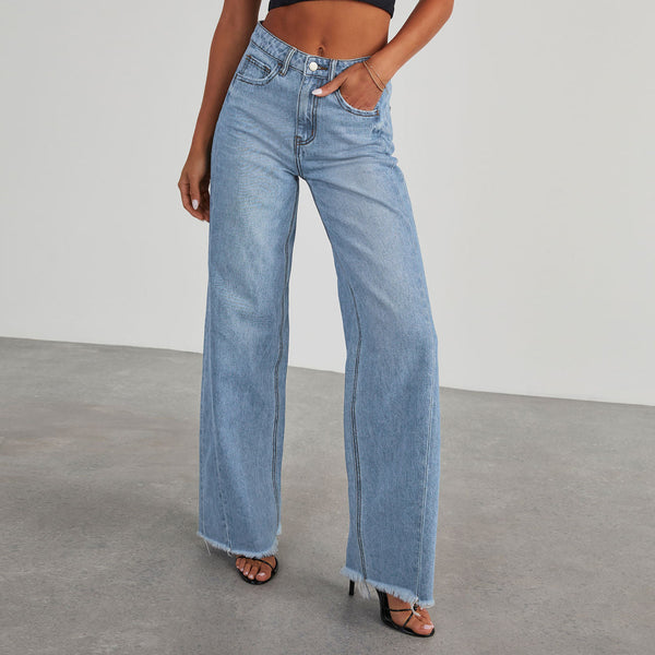 High Waist Straight Wide Leg Denim Pants