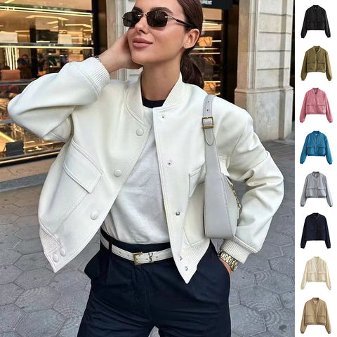 Trendy Casual Cropped Bomber Jacket