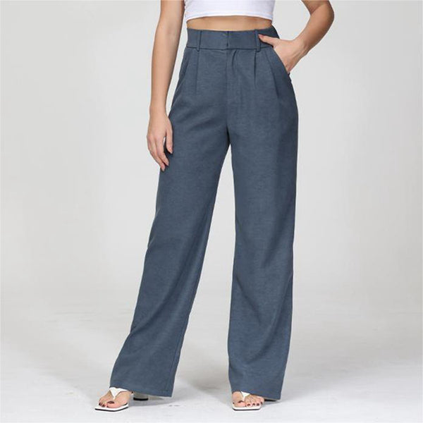 High Waist Wide Leg Straight Pants With Pockets