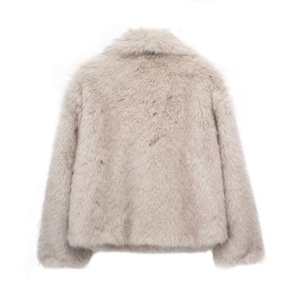 Luxury Cropped Winter Faux Fur Coat Jacket