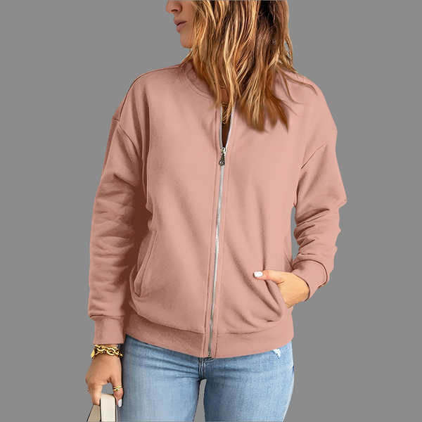 Bomber Jacket Zip Up Long Sleeve Lightweight Coat with Pockets