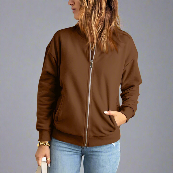 Bomber Jacket Zip Up Long Sleeve Lightweight Coat with Pockets