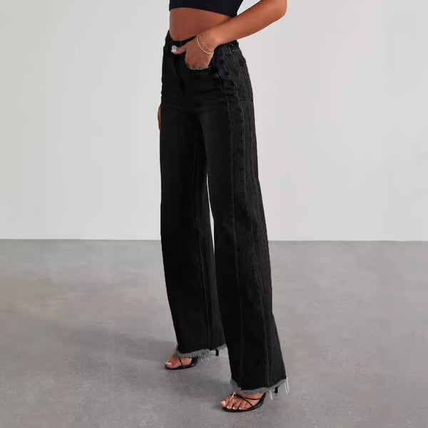 High Waist Straight Wide Leg Denim Pants