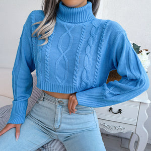 Fashion Twist Long Sleeve Turtleneck Cropped Pullover Sweater