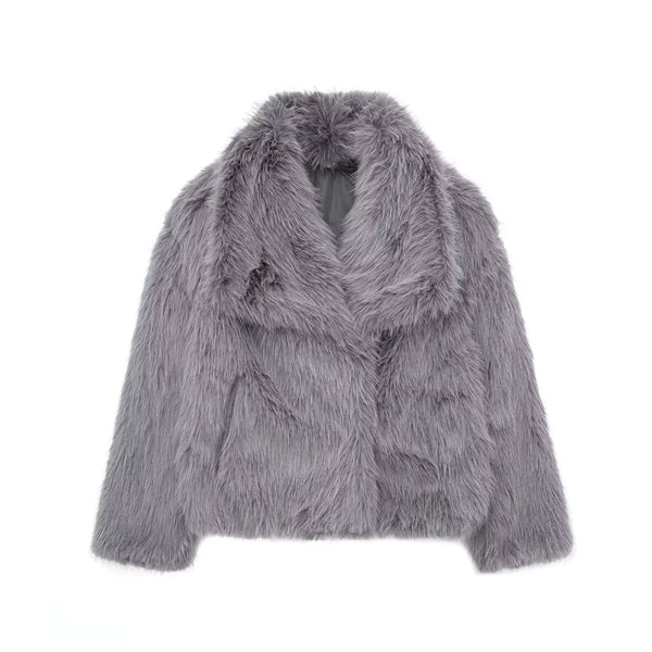 Luxury Cropped Winter Faux Fur Coat Jacket