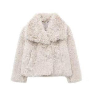 Luxury Cropped Winter Faux Fur Coat Jacket