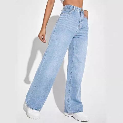 High Waist Light Wash Straight Wide Leg Jeans