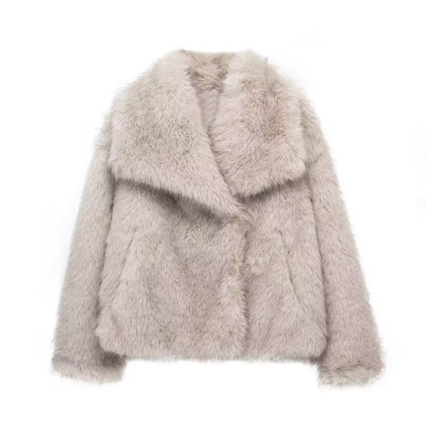 Luxury Cropped Winter Faux Fur Coat Jacket