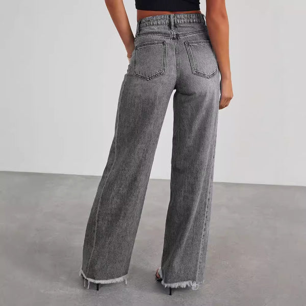 High Waist Straight Wide Leg Denim Pants