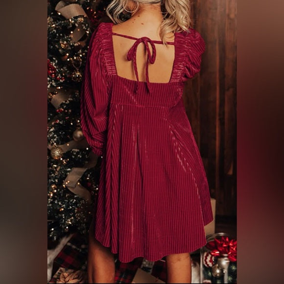 Stylish Square Neck Plush Velvet Long Sleeve Tunic Babydoll Dress