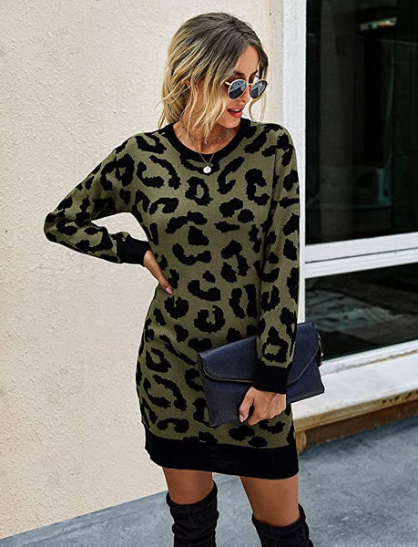 Leopard Print Sweater Dress