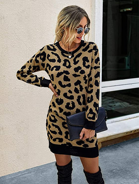 Leopard Print Sweater Dress