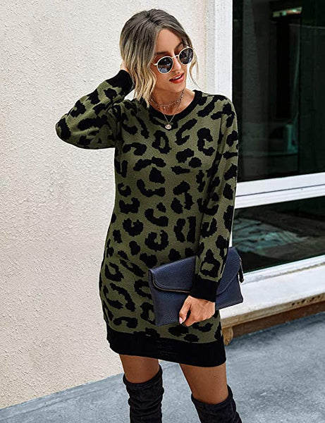 Leopard Print Sweater Dress
