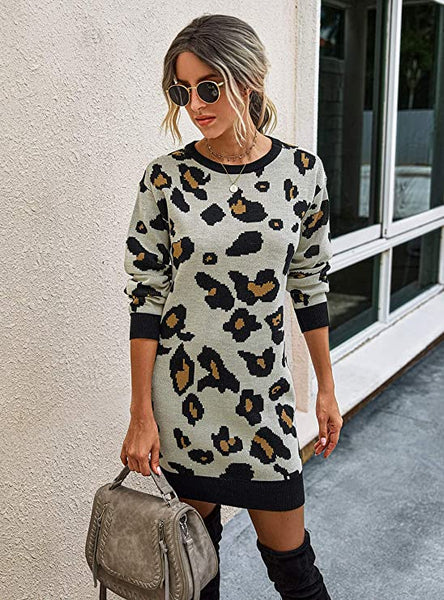 Leopard Print Sweater Dress