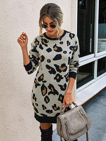 Leopard Print Sweater Dress