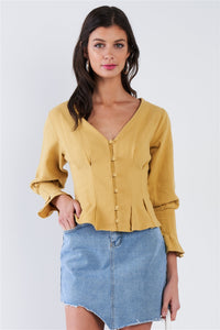 Pleated Flounce Button Top