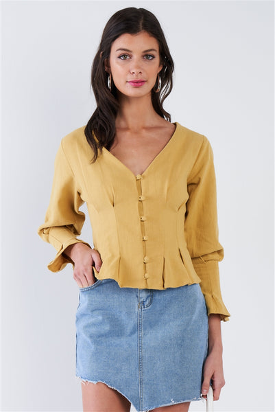 Pleated Flounce Button Top