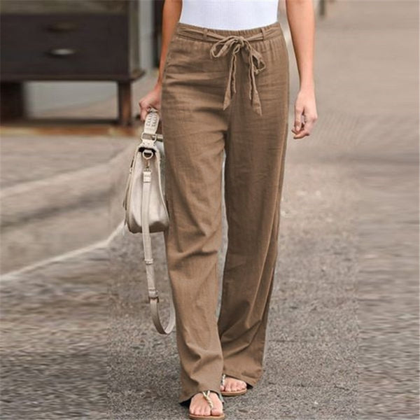 Trendy High Waist Wide Leg Linen Cotton Pants