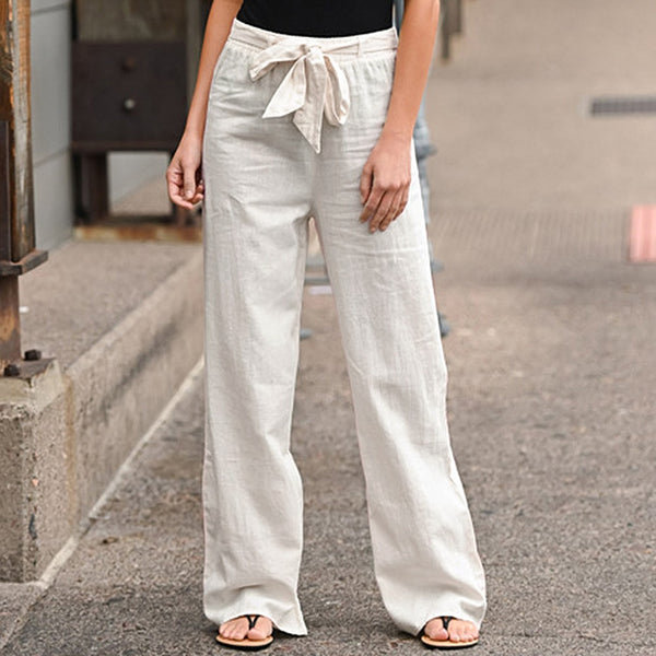 Trendy High Waist Wide Leg Linen Cotton Pants