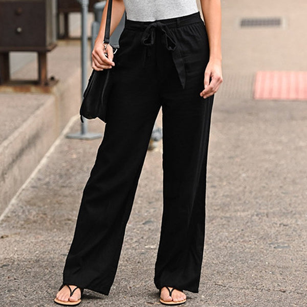 Trendy High Waist Wide Leg Linen Cotton Pants