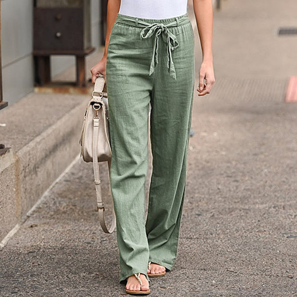 Trendy High Waist Wide Leg Linen Cotton Pants