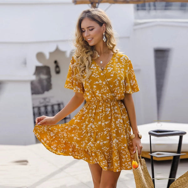 Boho Floral Butterfly Sleeve Midi Dress