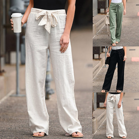Trendy High Waist Wide Leg Linen Cotton Pants