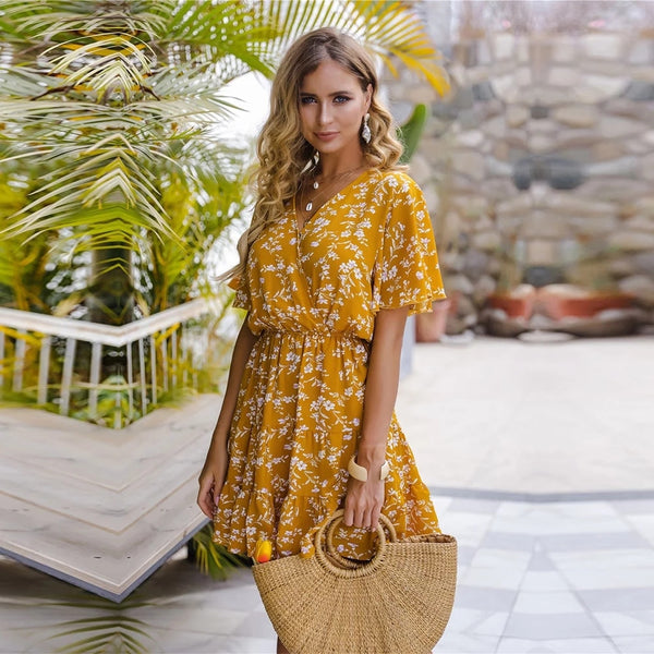 Boho Floral Butterfly Sleeve Midi Dress