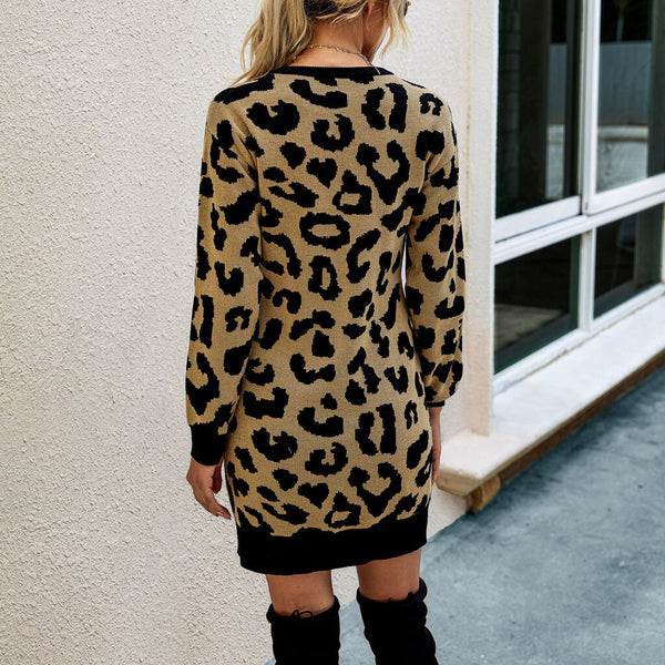 Leopard Print Sweater Dress