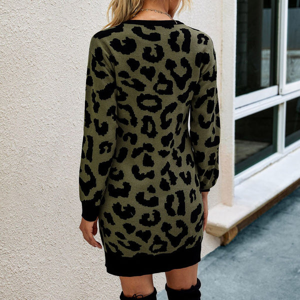 Leopard Print Sweater Dress